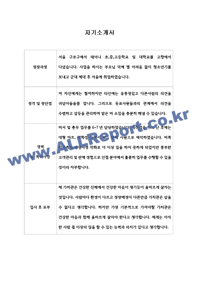 [자기소개서] 청호나이스 최종합격 자소서 예시   (1 페이지)